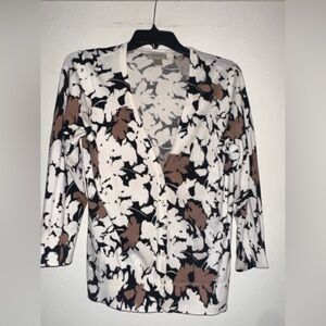 LOFT Floral Pattern cardigan- Black, White, Brown